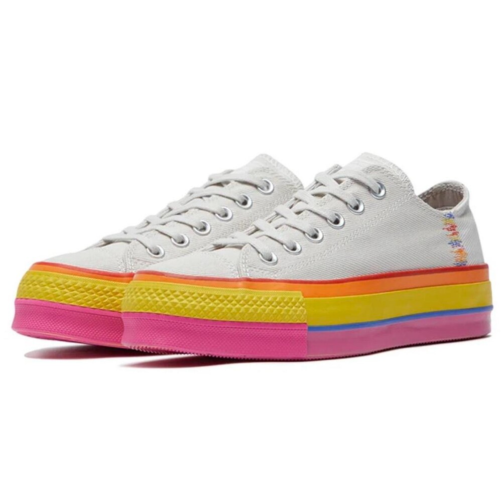 Converse Chuck Taylor All StarLift Low Rainbow Platform Sneakers Vintage White - Picture 8 of 8